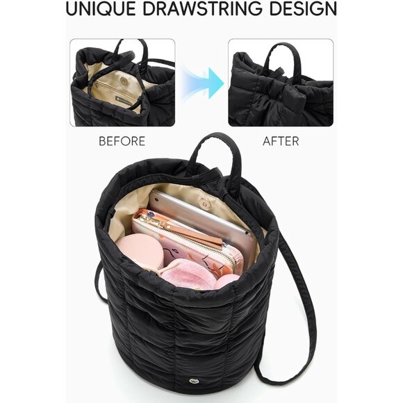 Women\'s Waterproof Puffy Nylon Small Backpack with Drawstring and Magnetic Snap main image 6